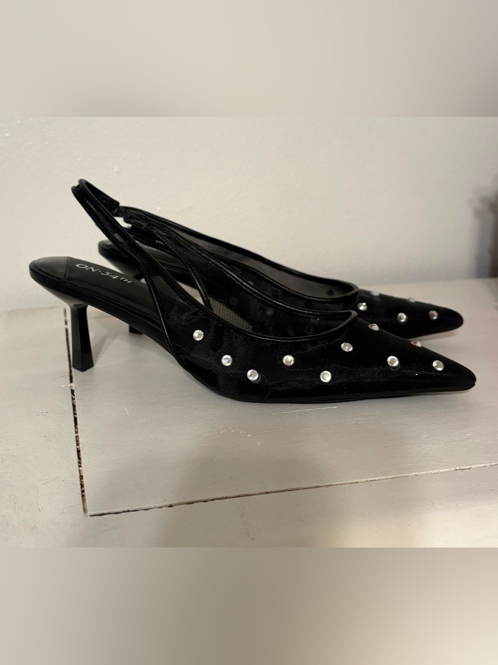 Black Studded Slingback Kitten Heels 8.5
